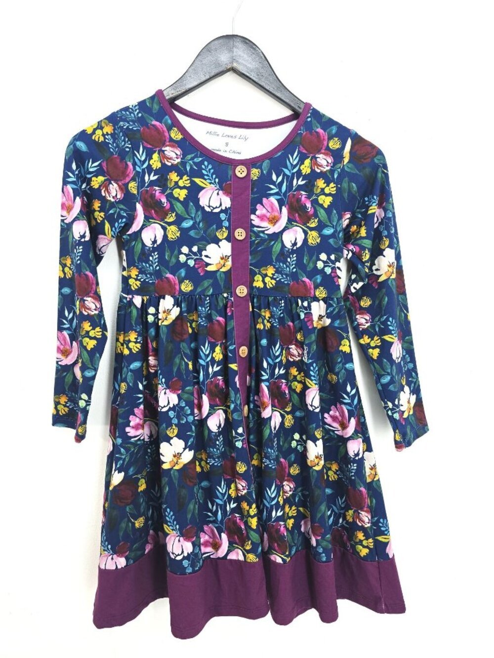 Milly Loves Lily eggplant Purple Floral Cottagecore Dress Girls' Size 8